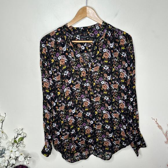 RAG & BONE Corrine Floral Blouse Black Blouse Sz M {VV32} - Picture 2 of 5